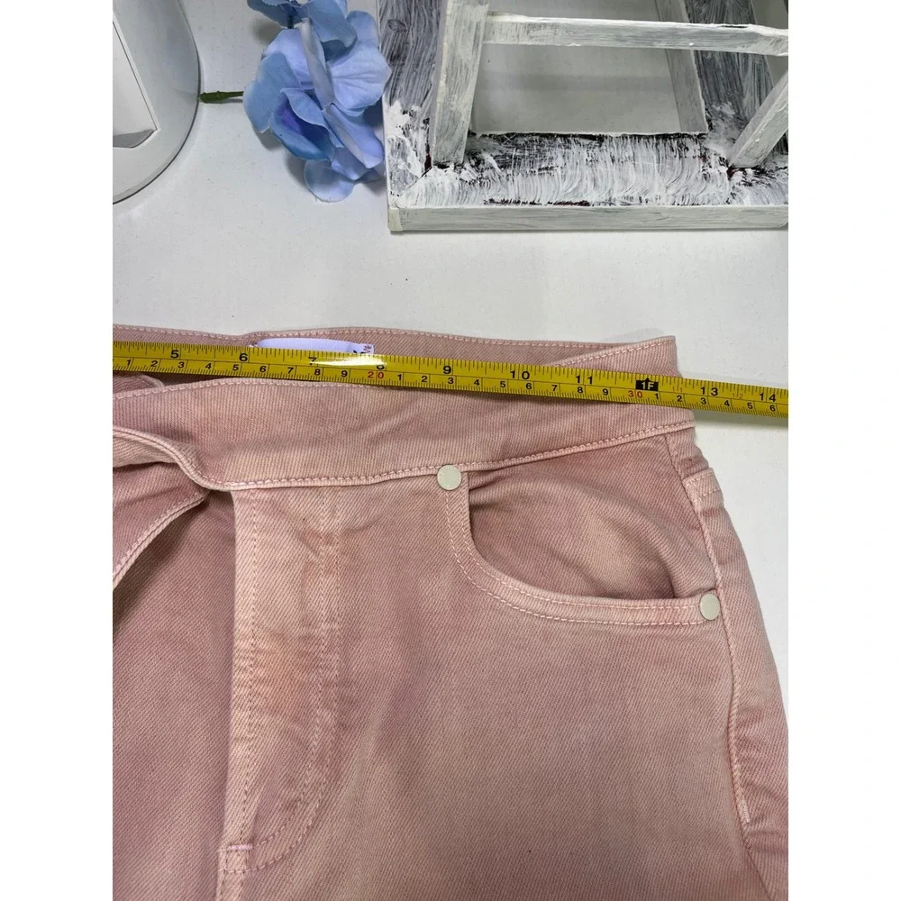 Paige Nellie High Rise Wide Leg Tie‎ Waist Jeans Pink Raw Hem Size 24